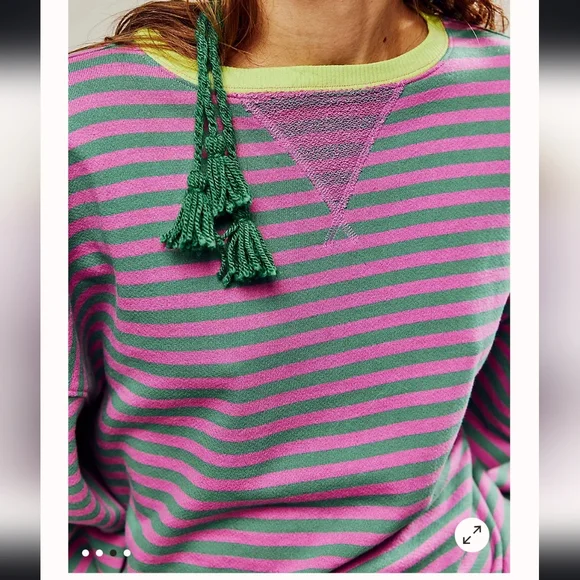Free People Classic Striped Oversized Crewneck Sweatshirt  Sweater NEW! - Picture 3 of 7